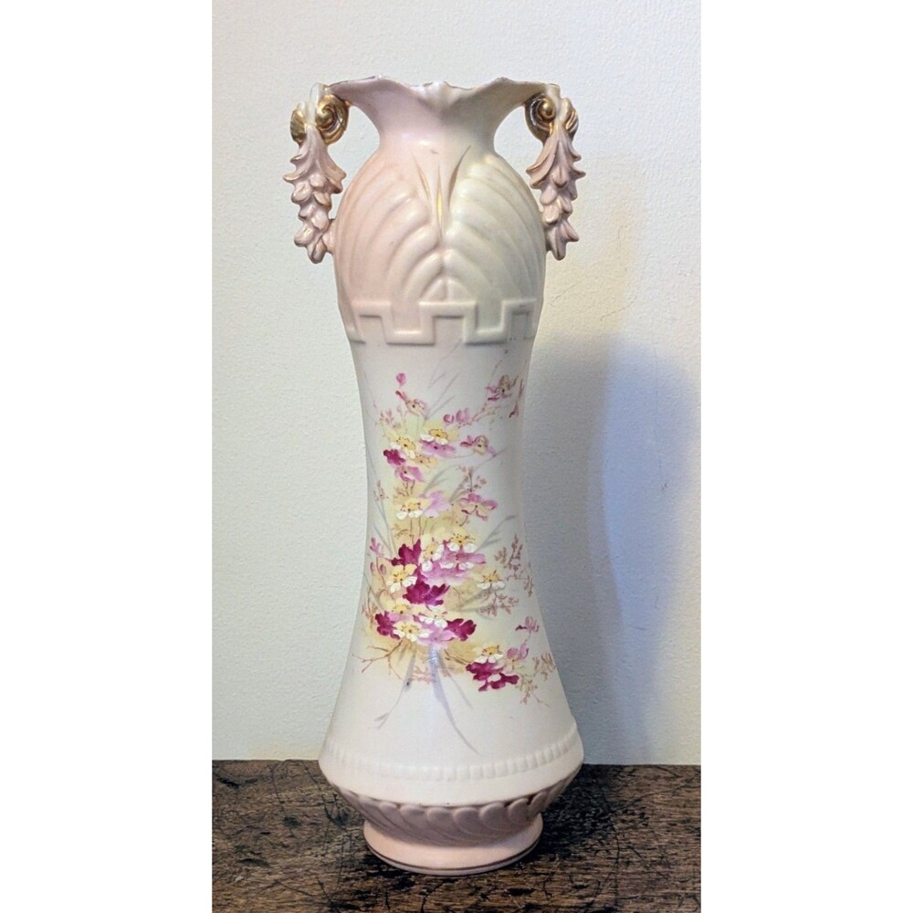 Antique Robert Hanke Bohemian Austrian Porcelain Hand-Painted Floral Vase 10.75"